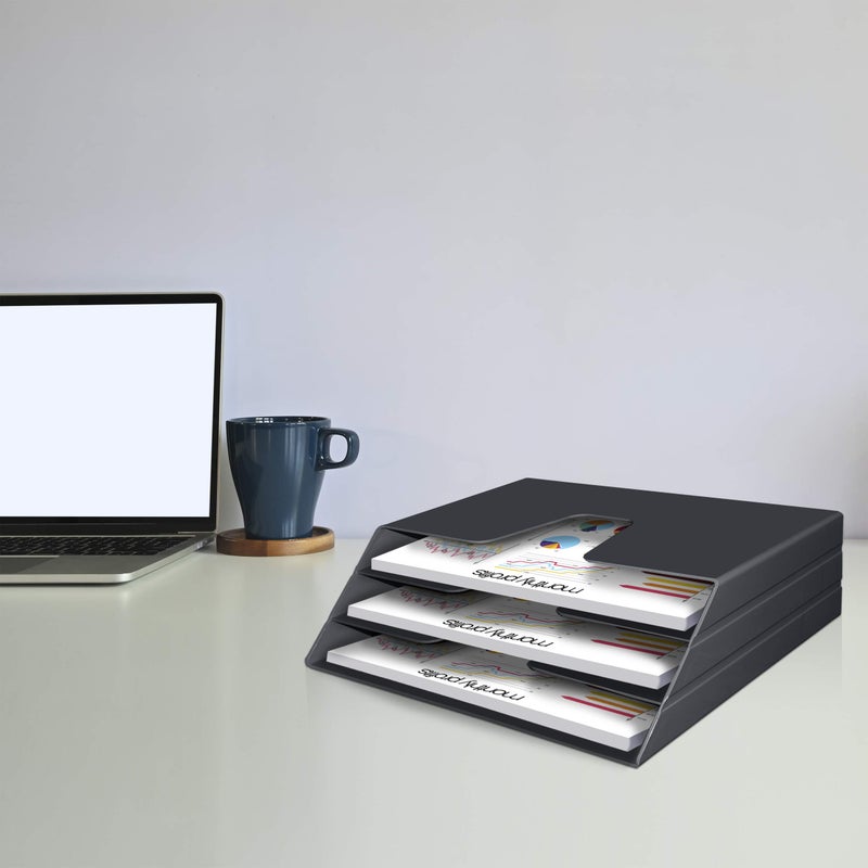 Acrimet Horizontal Triple File Folder Holder, Open Top Desktop Document Sorter for Letter Size Papers & Folders, Plastic (Black) - Image 3